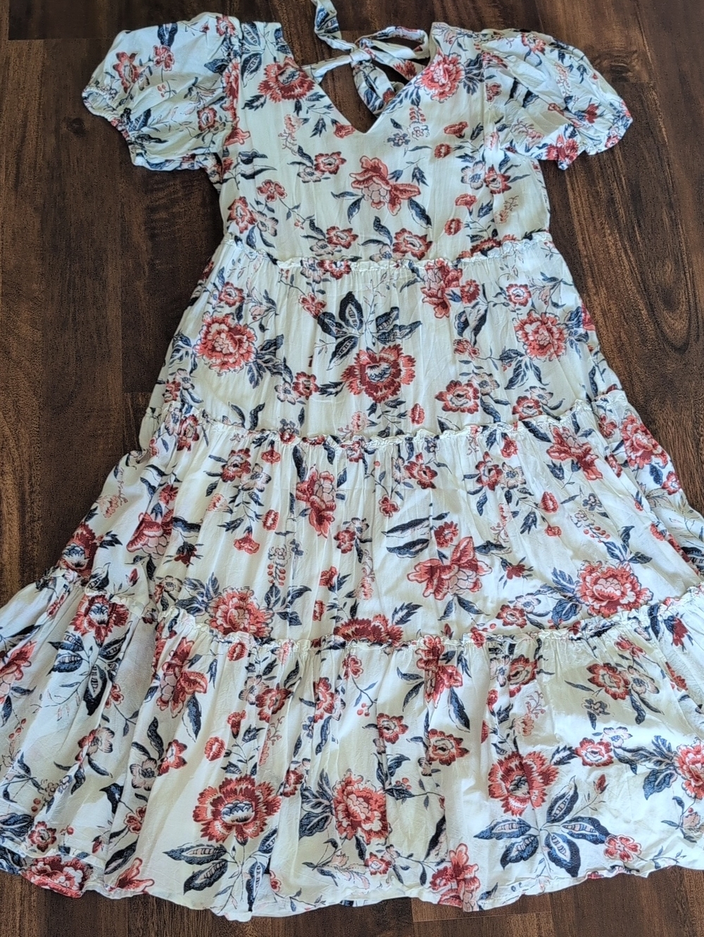 Lucky Brand White Dress with Orange Floral and Navy Leaves